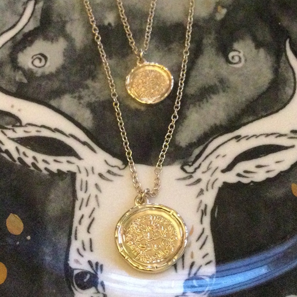 NWOT Anthro Double Gold Coin Necklace
